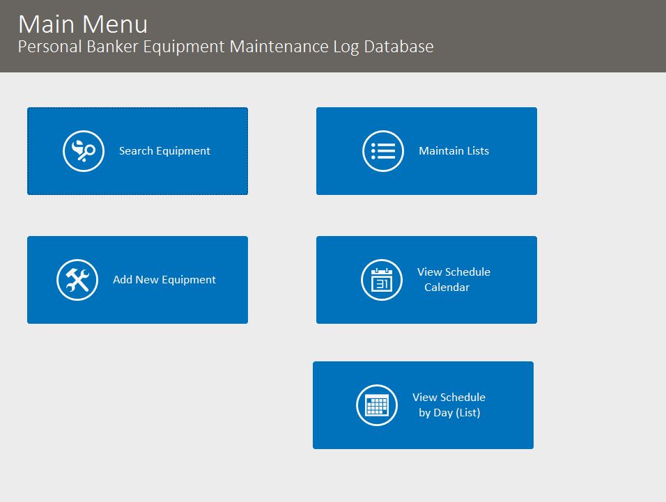 Personal Banker Equipment Maintenance Log Tracking Template | Equipment Database